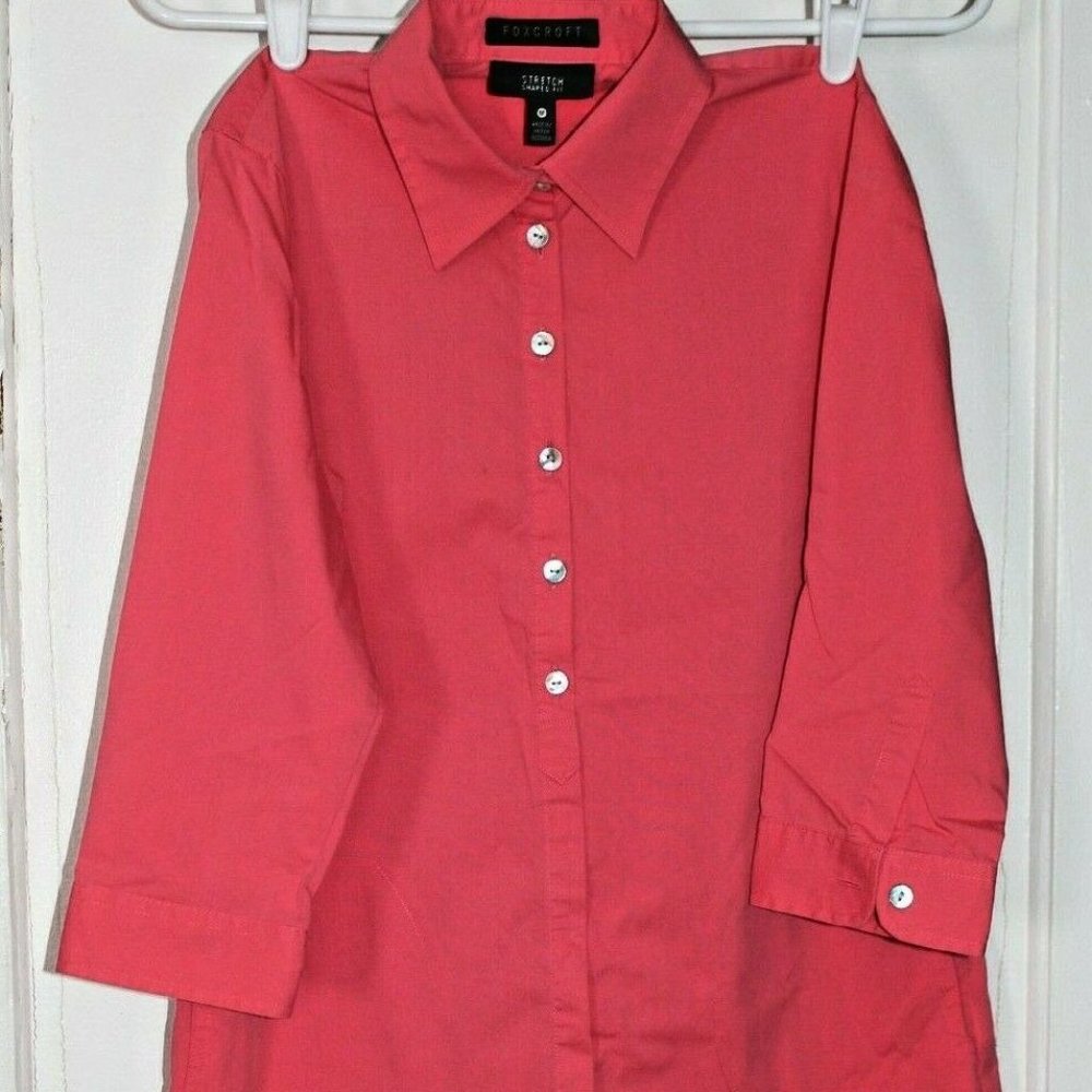 FOXCROFT BLOUSE LADIES SIZE 0-P bright melon orange oversized stretch cotton